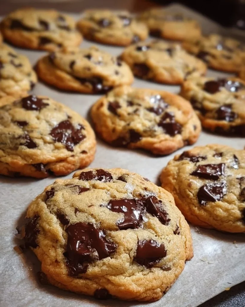 Freshly baked best ever chocolate chip cookies on a cooling rack