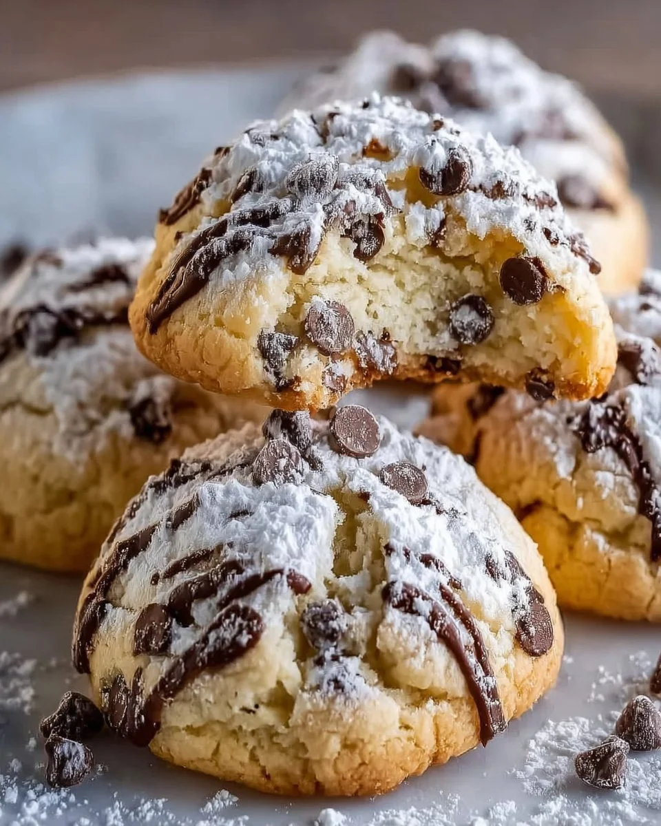 Plate of homemade Cannoli Cookies with cream filling and chocolate chips