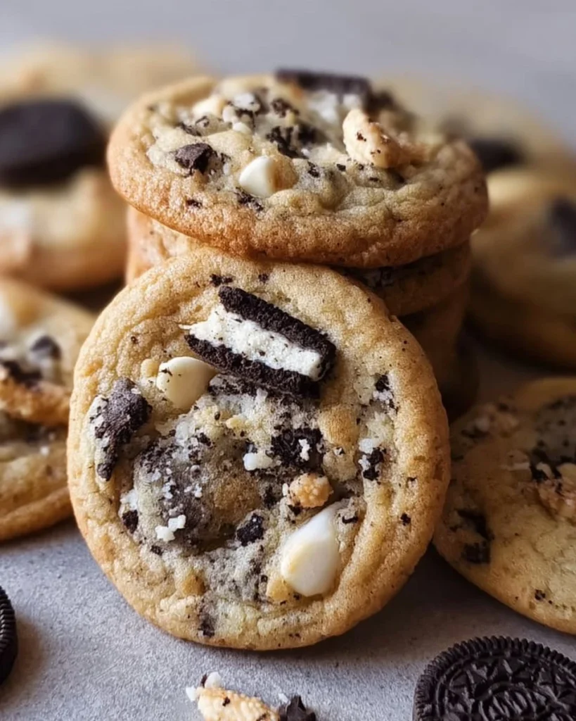 Delicious cookies and cream cookies with chocolate chunks and cream filling