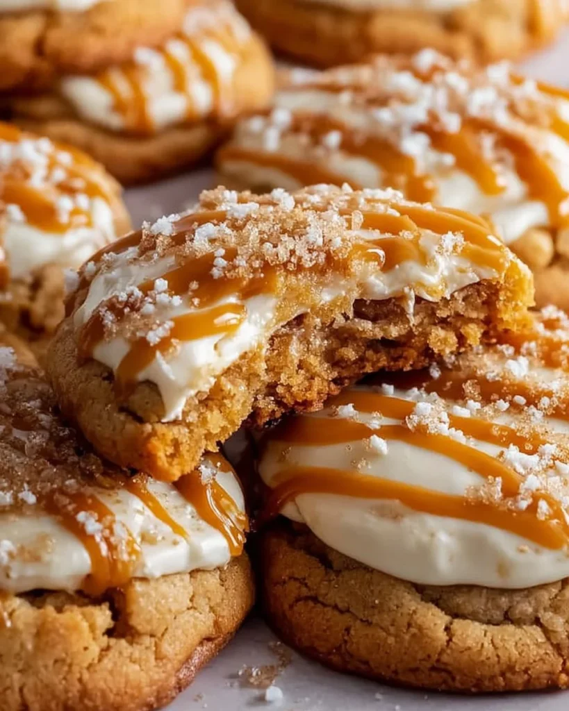 Delicious salted caramel cheesecake cookies inspired by Crumbl's recipe