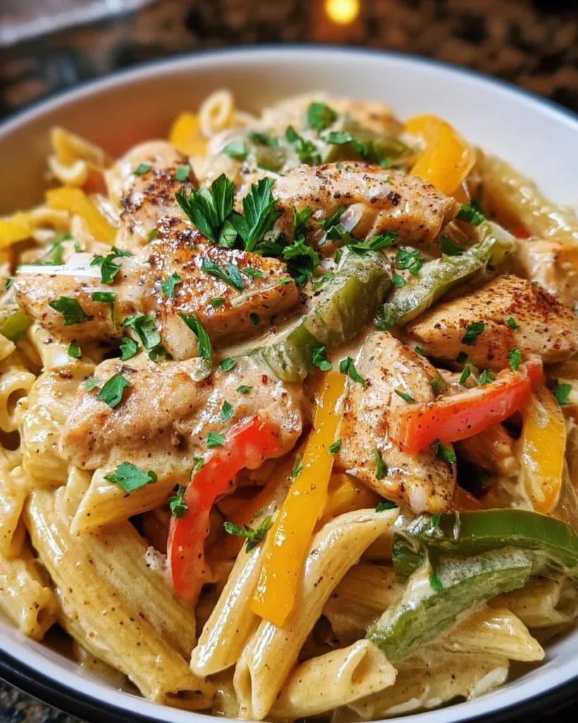 Crock Pot Creamy Cajun Chicken Pasta dish with colorful ingredients