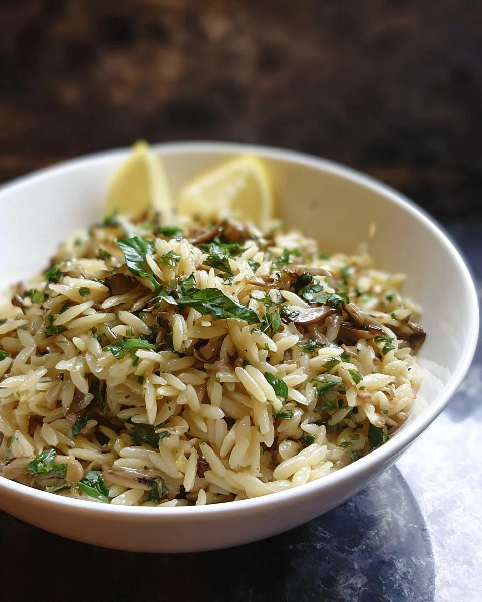Enoki Mushroom Orzo Salad with fresh vegetables and herbs