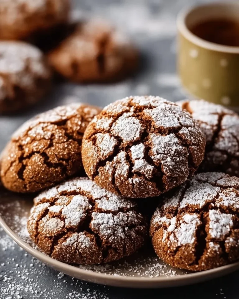 Delicious Gingerbread Crinkle Cookies with powdered sugar on top