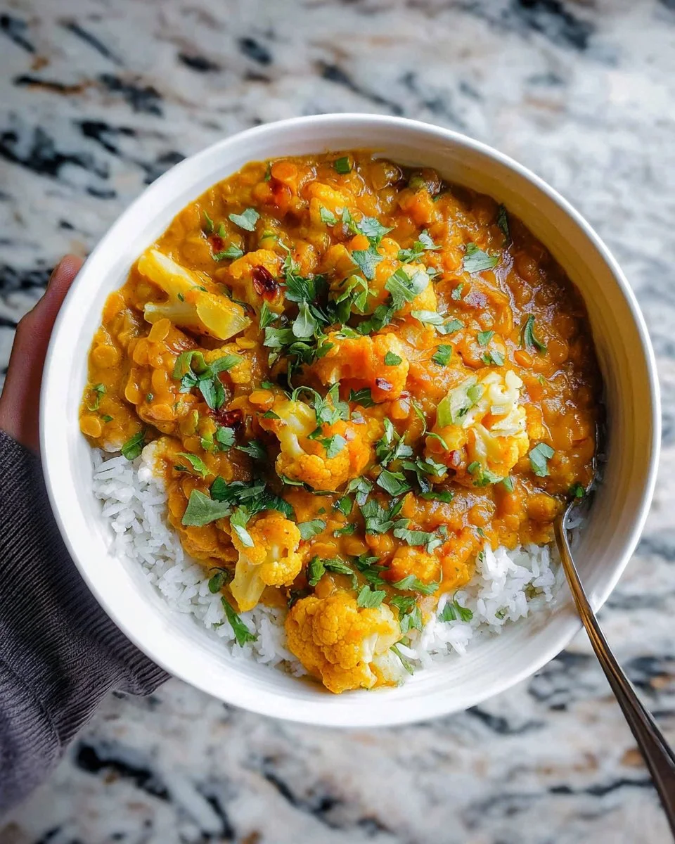 Delicious Instant Pot cauliflower curry with spices and vegetables