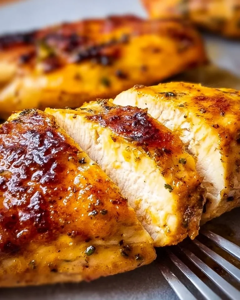 Juicy oven baked chicken breast garnished with herbs