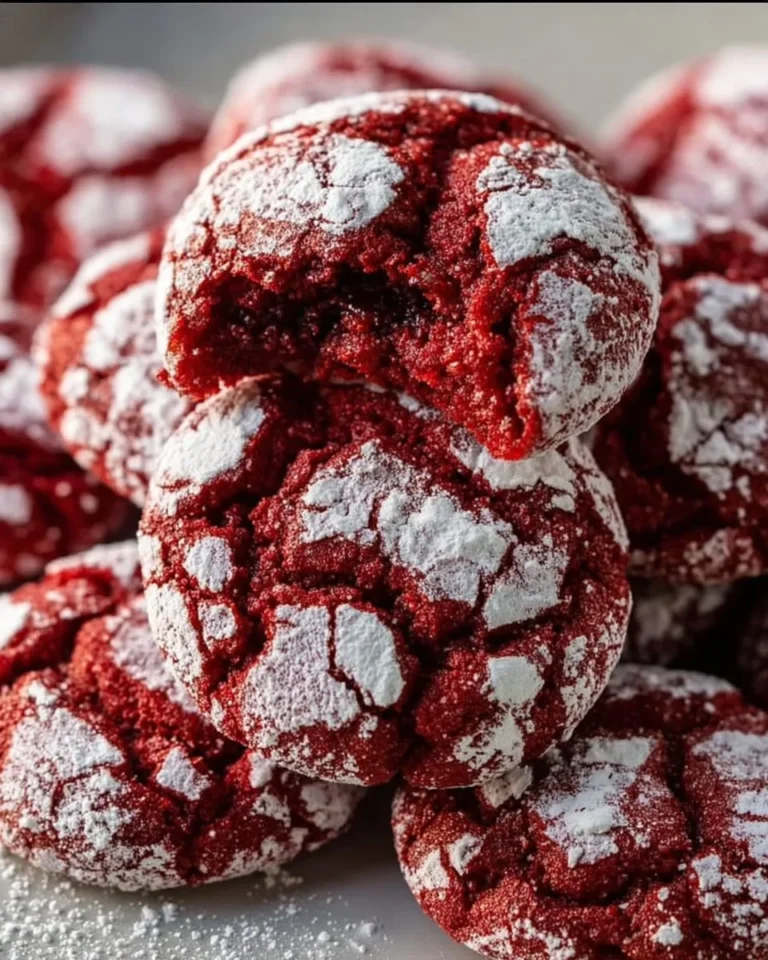 Freshly baked Red Velvet Crinkle Cookies on a cooling rack