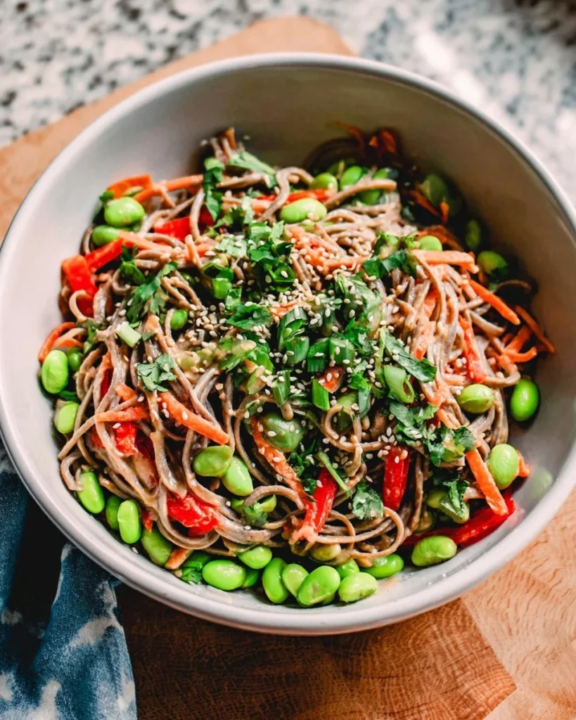 Sesame Ginger Soba Noodle Salad with fresh vegetables and sesame dressing