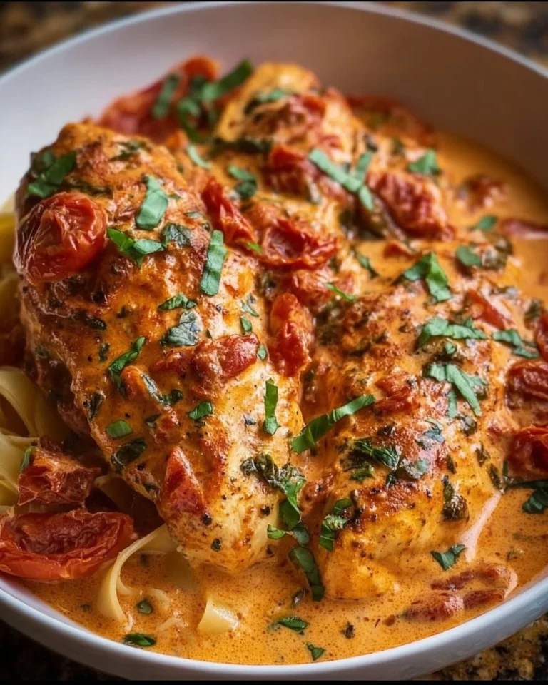 Slow cooker creamy tomato basil chicken breast with herbs and spices