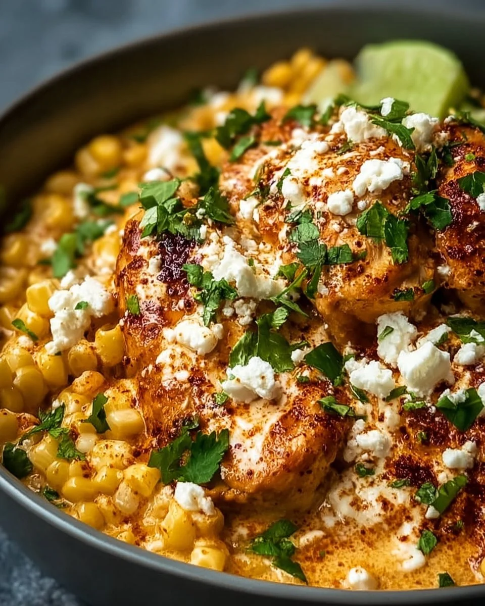 Delicious slow cooker street corn chicken recipe with corn and spices