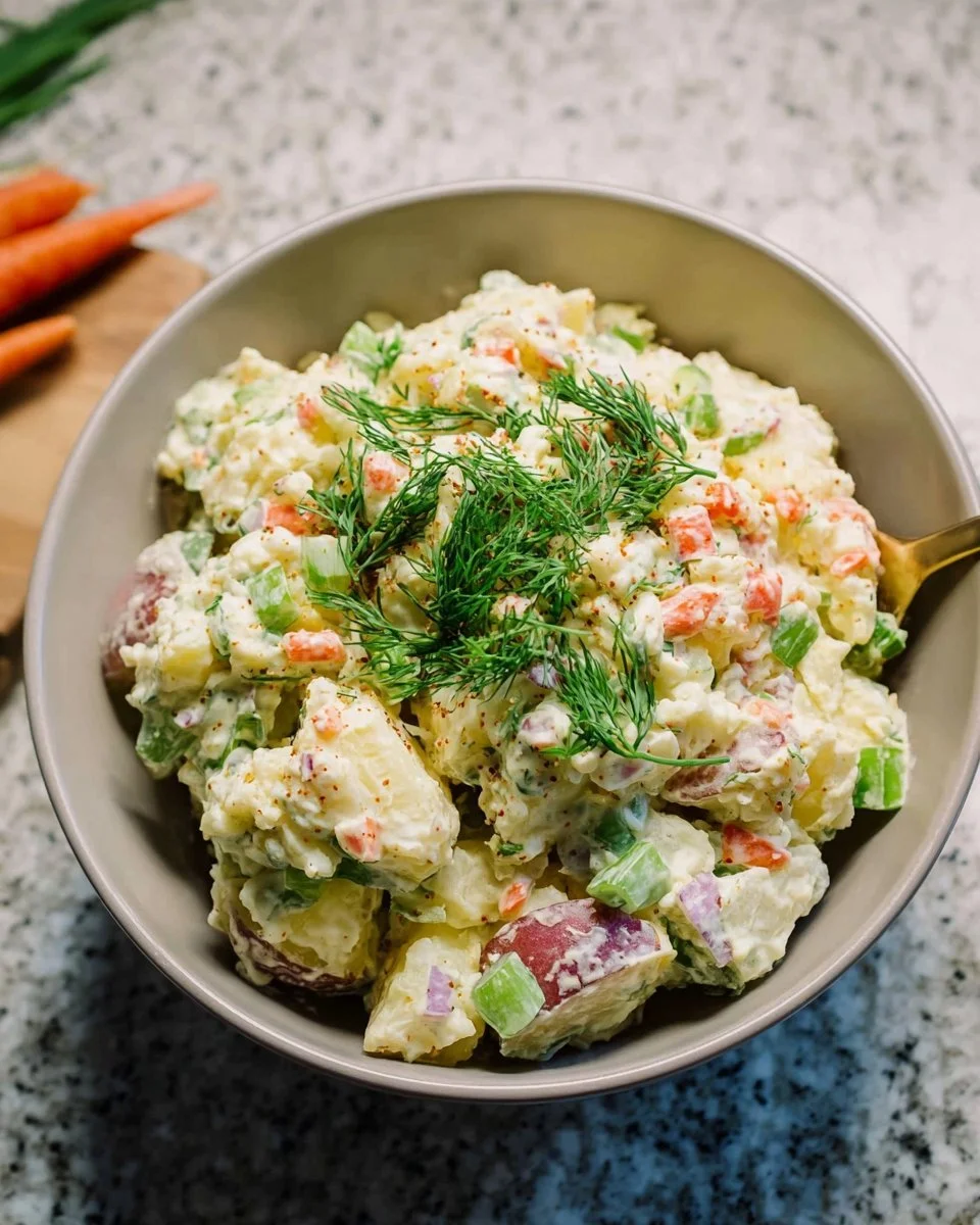 Southern-Style vegan potato salad with fresh herbs and spices