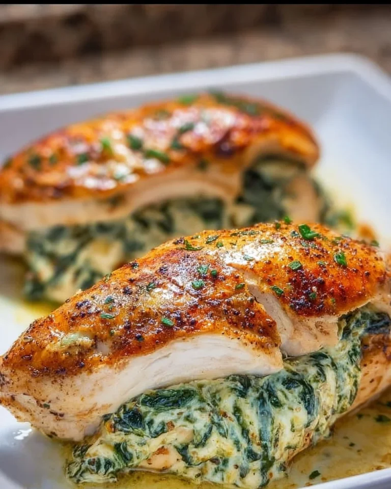 Spinach stuffed chicken breasts served with a side of vegetables for a healthy meal.
