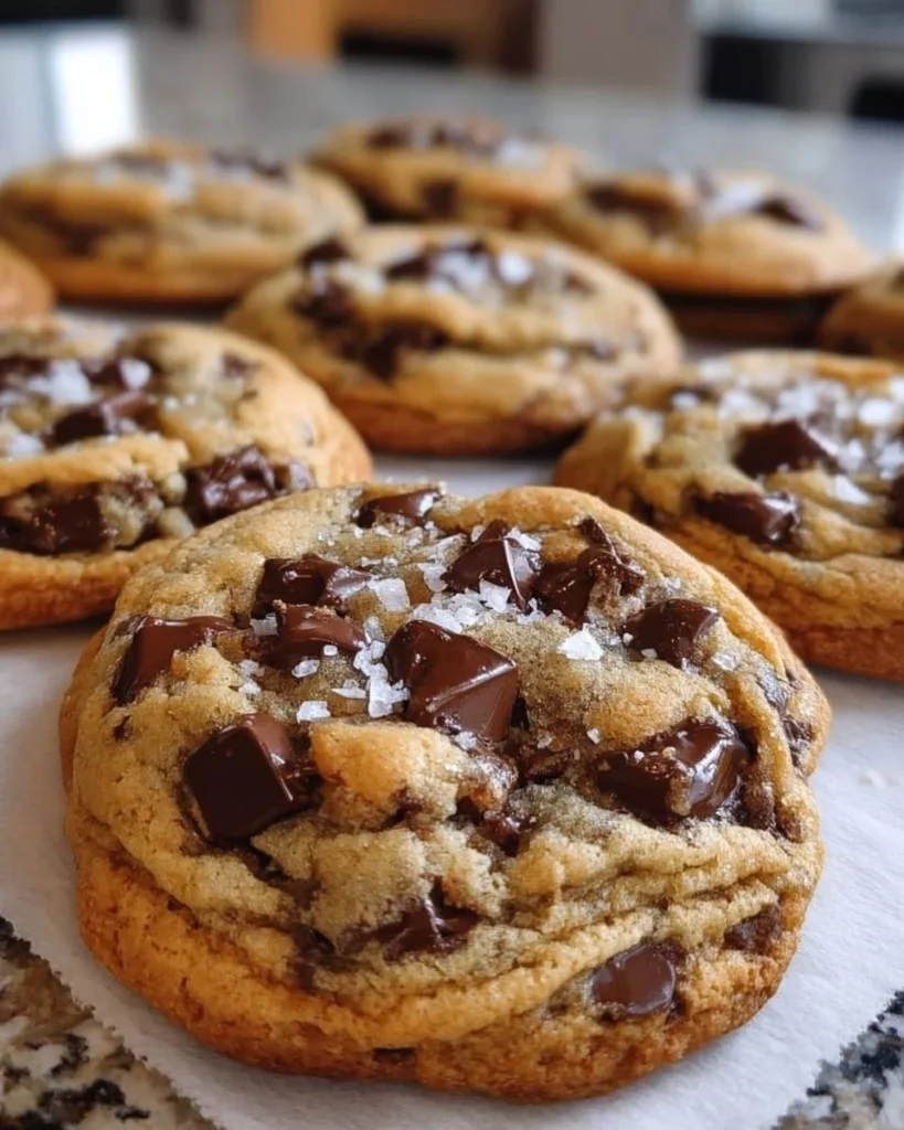 Ultra thick bakery style chocolate chip cookies with gooey chocolate chunks