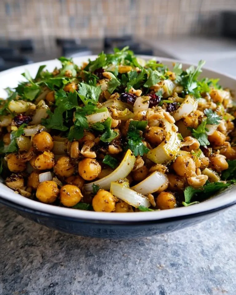 Za'atar Crispy Chickpea Leek Salad with vibrant vegetables and crispy chickpeas