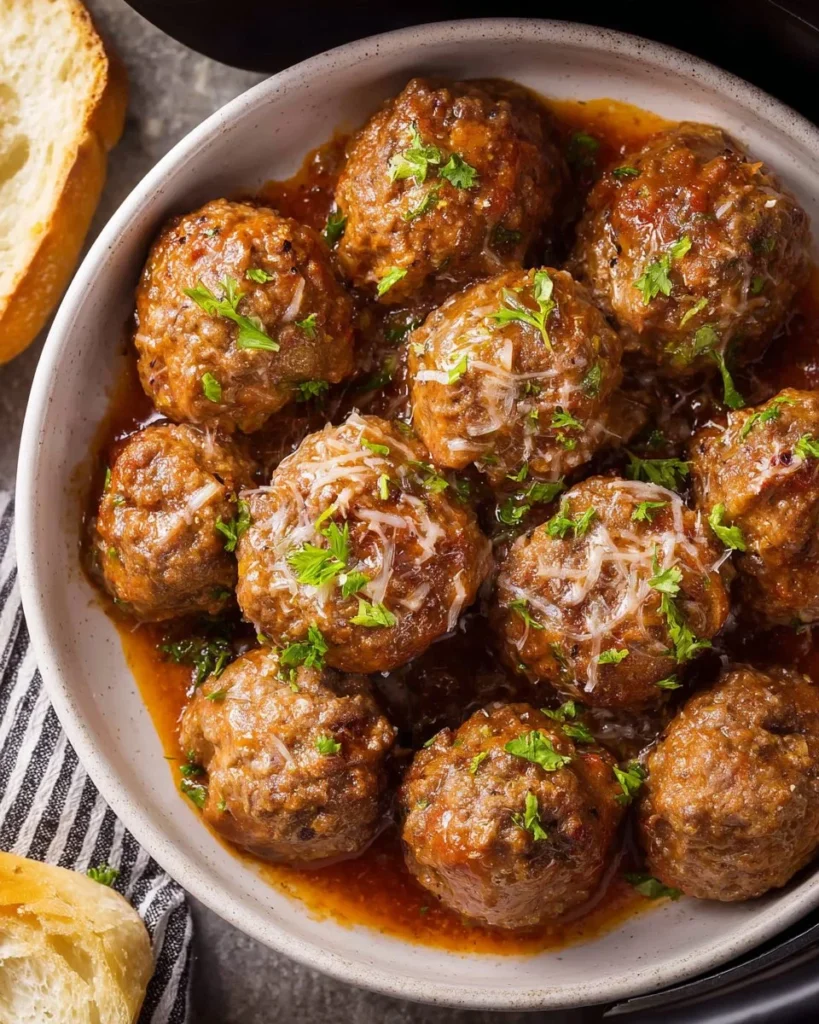 Air fryer meatballs cooked to perfection, golden brown and ready to serve.