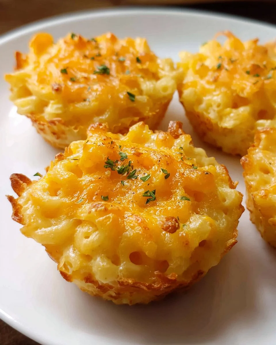 Delicious baked mac and cheese cups served in a melty cheesy goodness