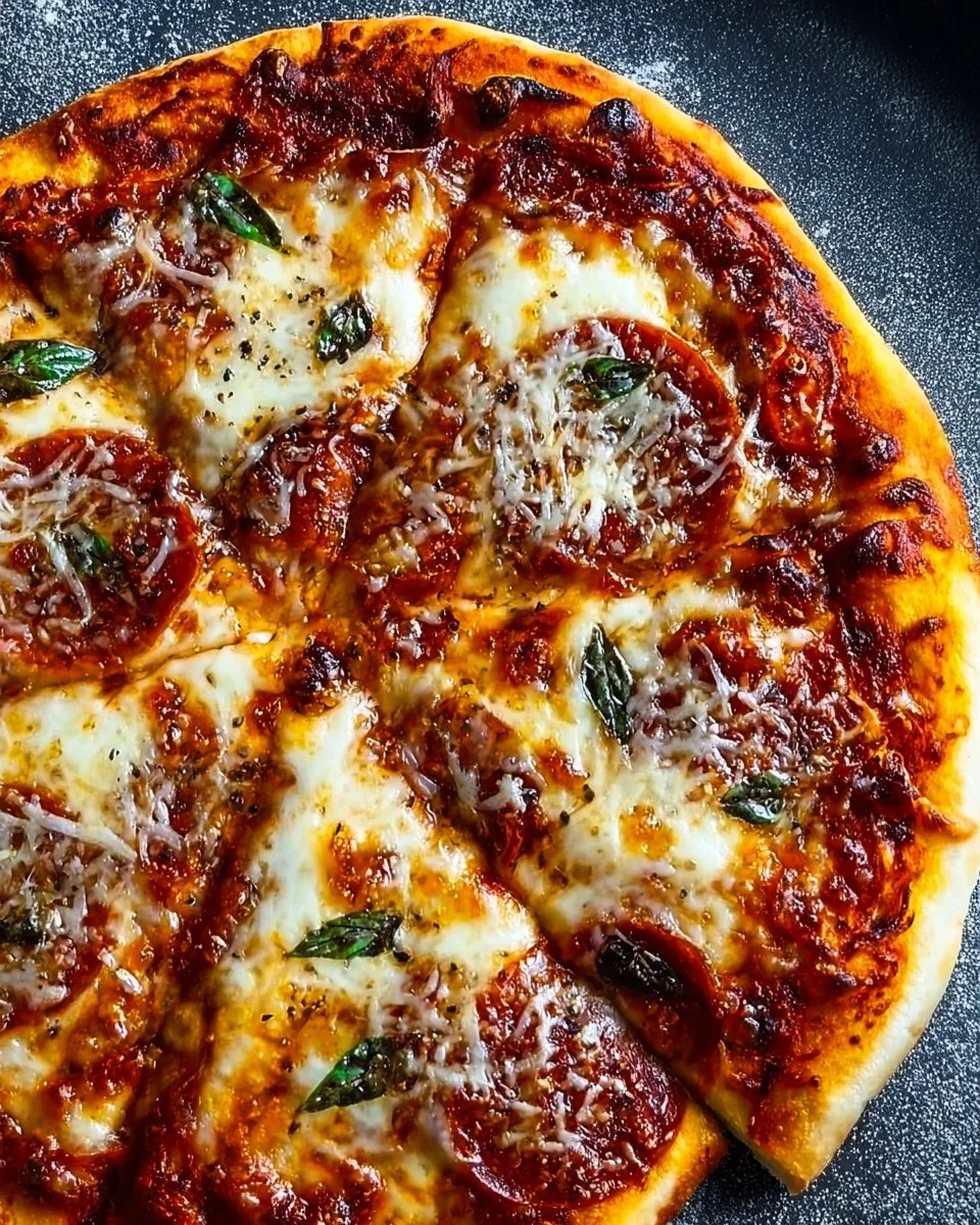 Blackstone pizza cooking on a camping stove surrounded by nature.