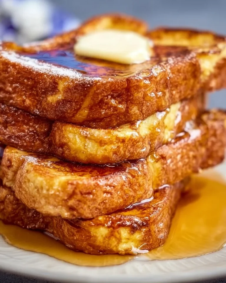 Delicious Blackstone French Toast plated with syrup and berries.