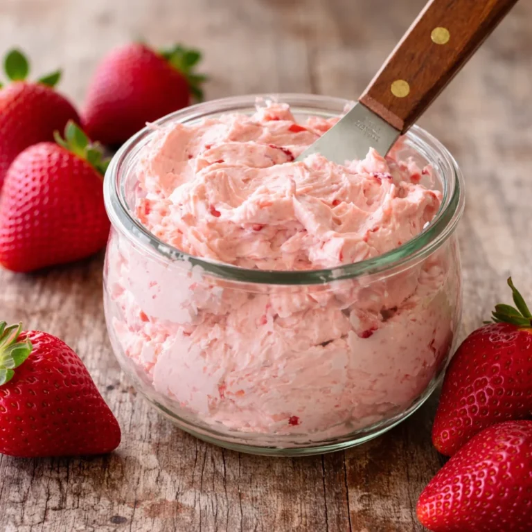 Buttery Strawberry Honey Scones served with honey butter and fresh strawberries