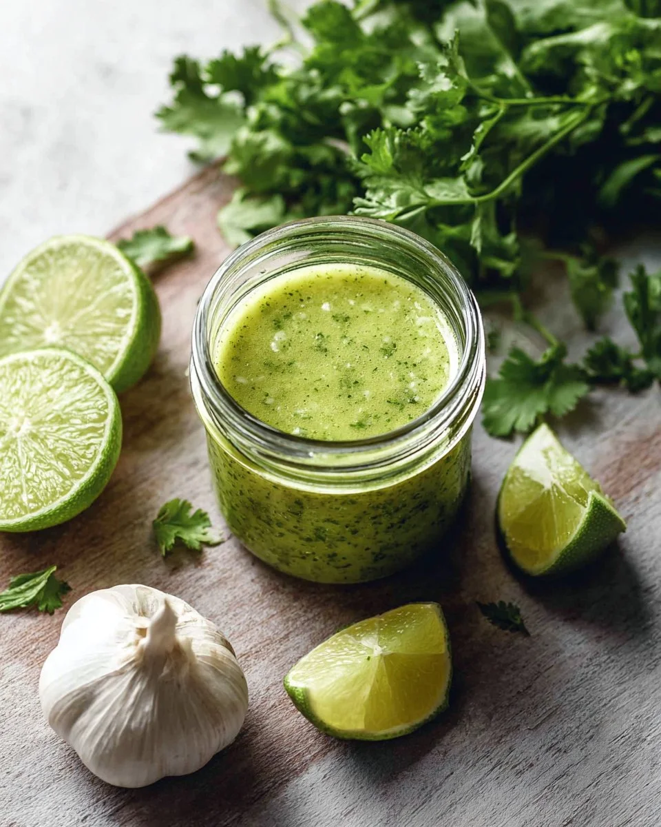Cilantro lime vinaigrette drizzled over a fresh salad
