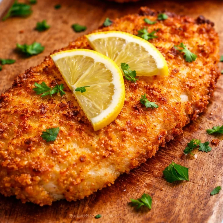 Crispy air fryer chicken cutlets served on a plate with fresh herbs.