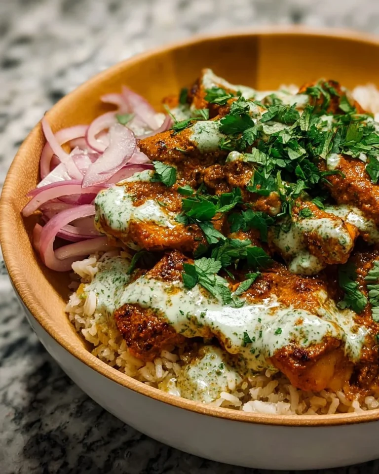 Delicious Crispy Chicken Tikka Masala Bowl served with rice and fresh herbs