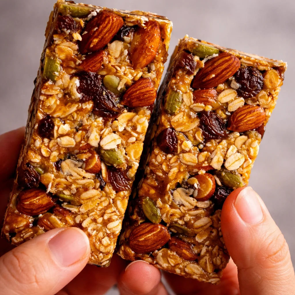 Easy Chewy Granola Bars made with oats and chocolate chips for a healthy snack.