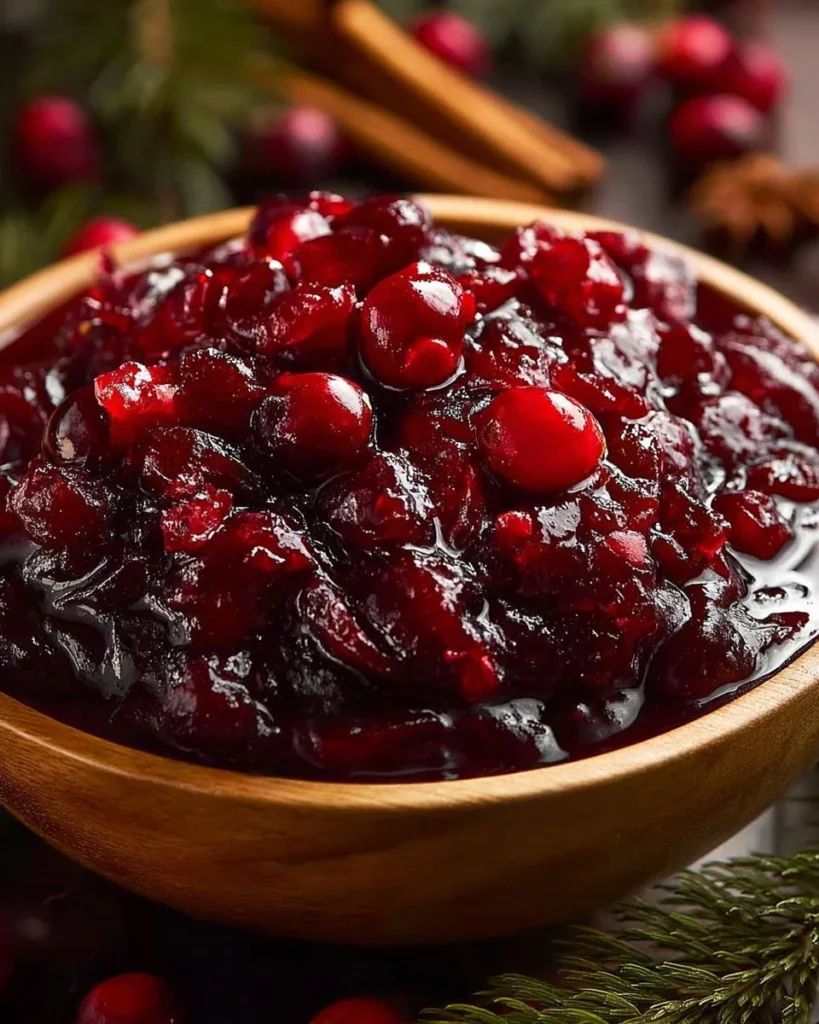 Festive spiced cranberry sauce with cinnamon and cloves served in a bowl