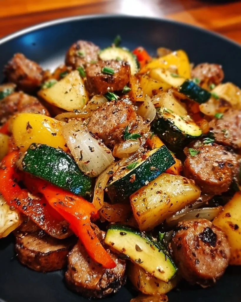 Delicious Blackstone cowboy stir fry dinner ready to serve.