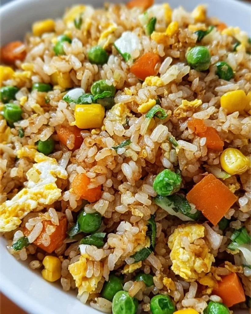 Delicious Blackstone Fried Rice served in a bowl with colorful vegetables