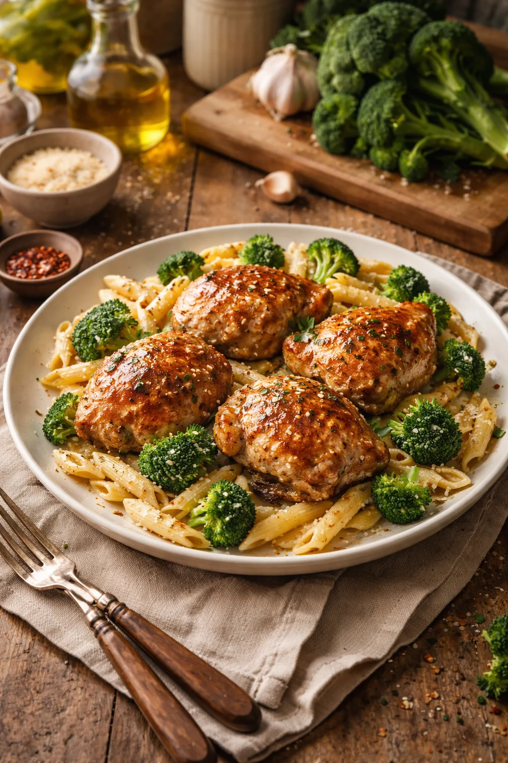 Garlic Chicken Thighs with Broccoli