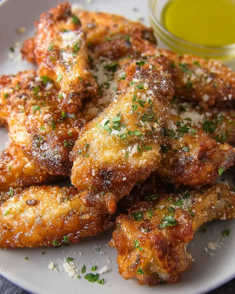 Delicious Garlic Parmesan Chicken Wings served with buffalo sauce