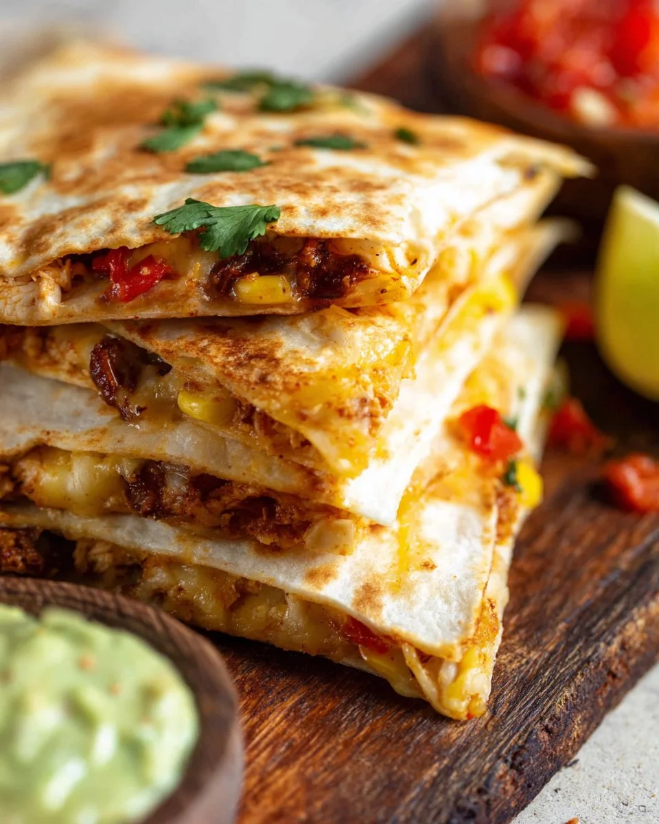 Delicious gluten-free quesadilla filled with vegetables and cheese