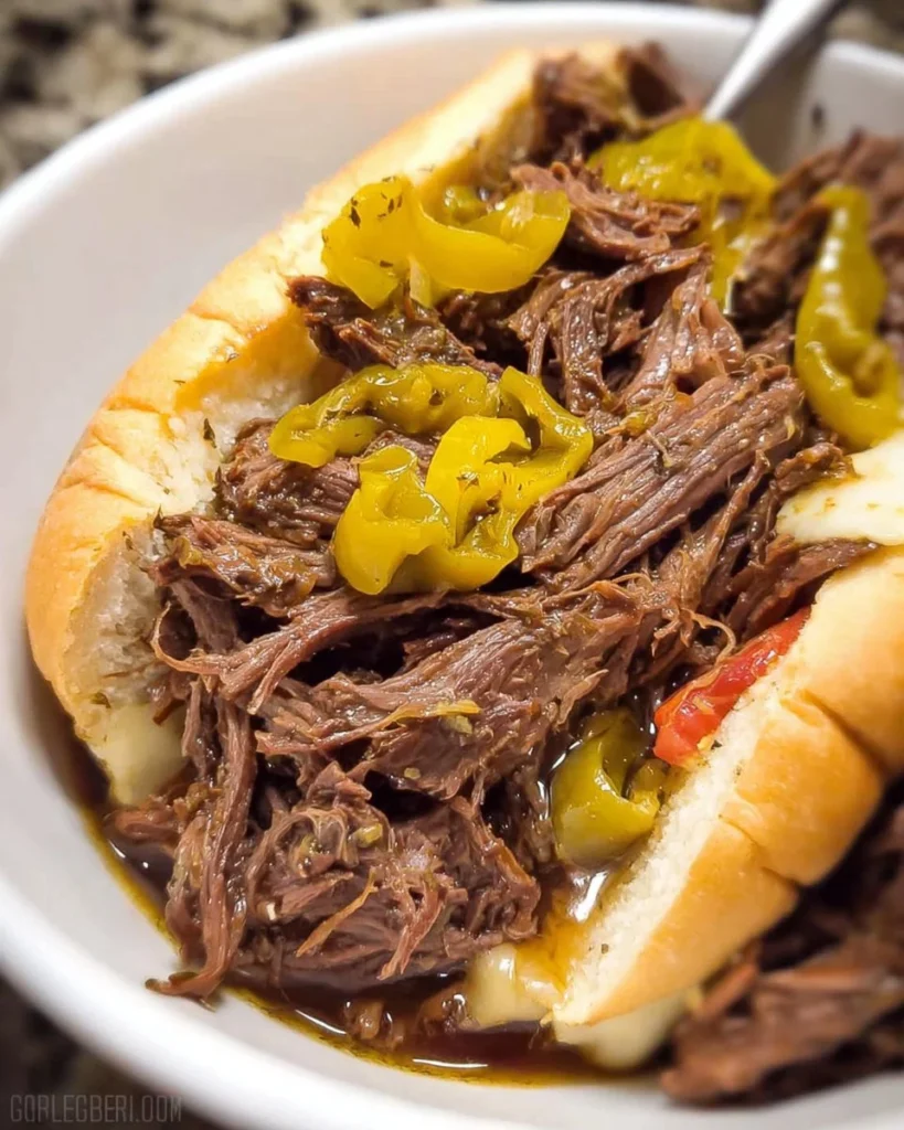 Delicious Italian Beef sandwich served with au jus