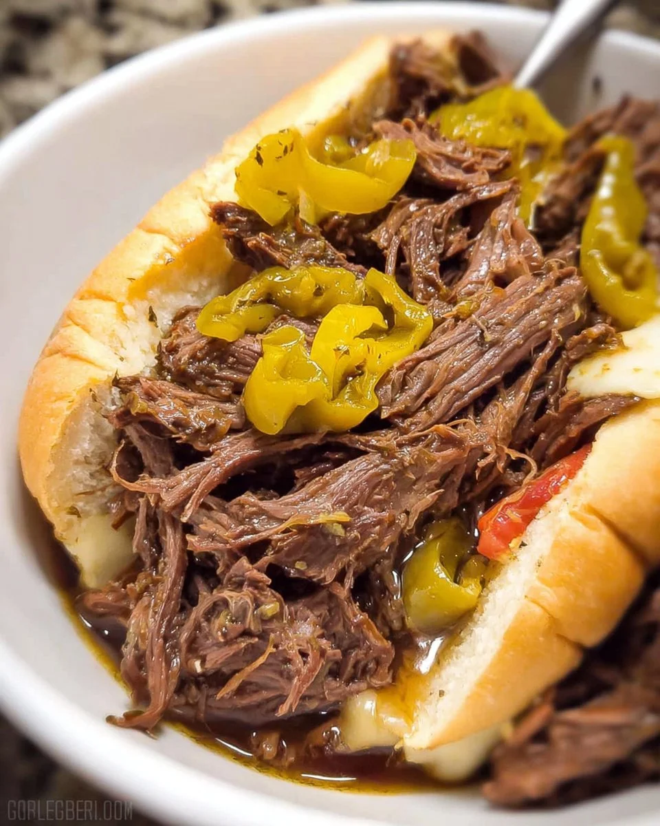 Delicious Italian Beef sandwich served with au jus