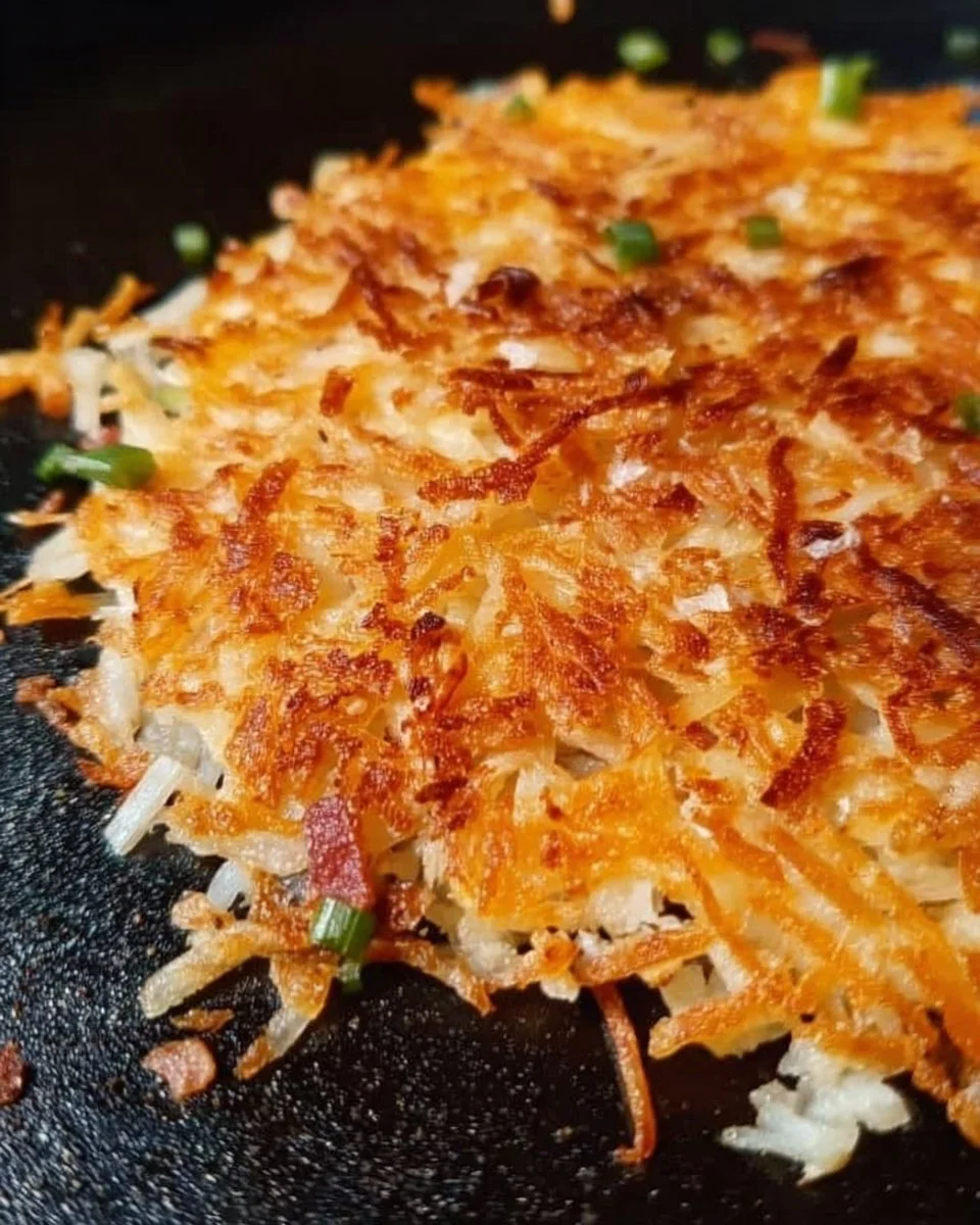 Loaded crispy hashbrowns on Blackstone grill, golden and delicious