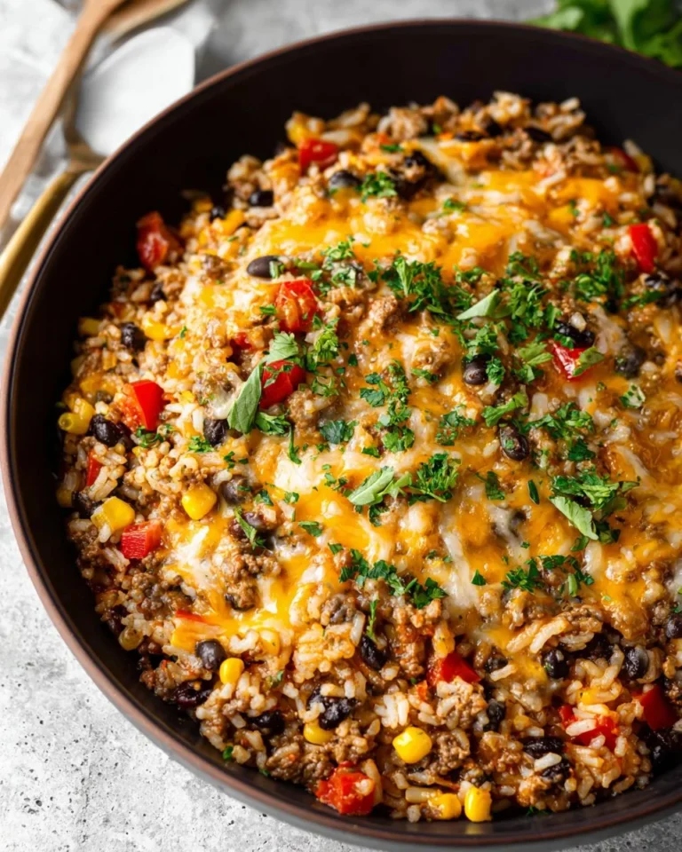 Delicious Mexican Beef and Rice Skillet ready to serve