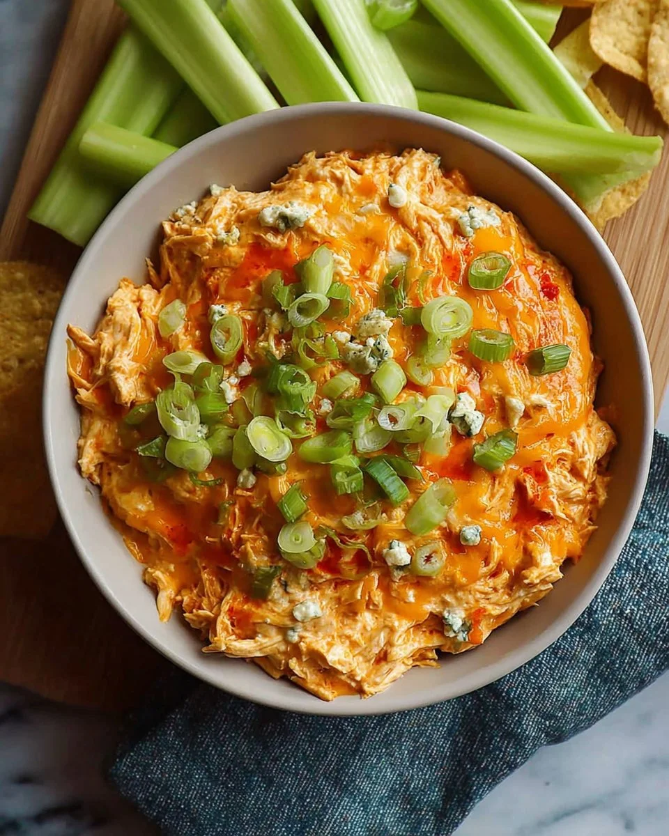 Crockpot Buffalo Chicken Dip with Cottage Cheese served in a bowl