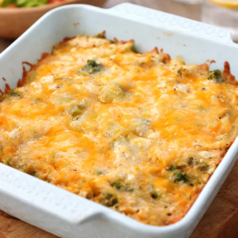 Easy Low Carb Chicken Casserole with chicken, broccoli, and gooey cheese