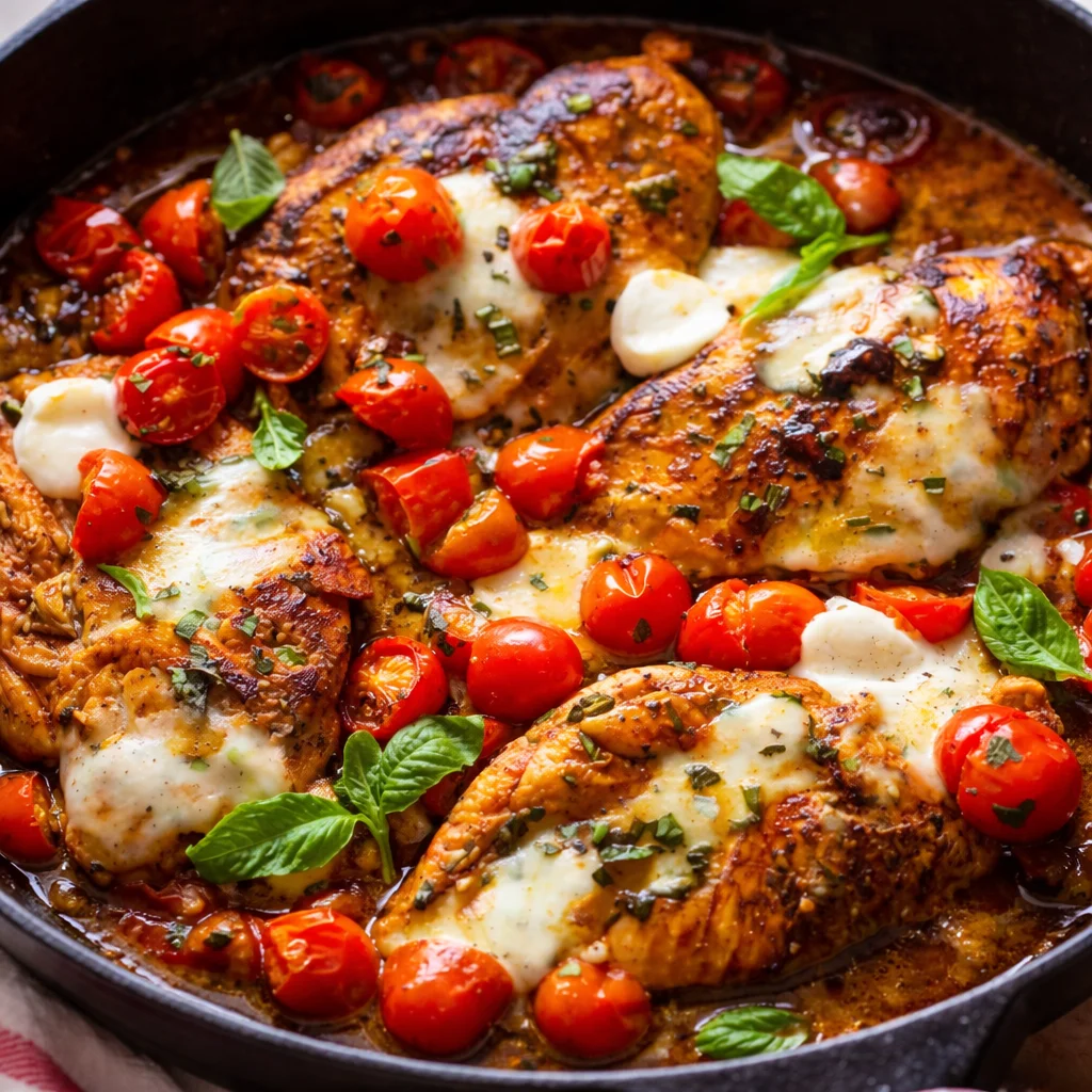 Delicious One Pan Balsamic Chicken with veggies baking in the oven.
