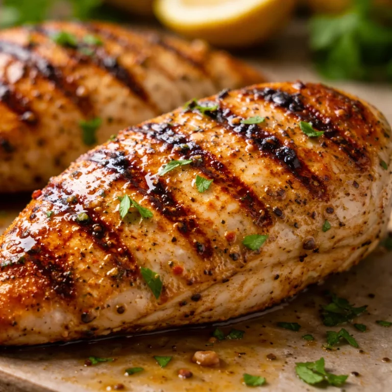 Juicy and flavorful easy grilled chicken breast seasoned with garlic and spices.