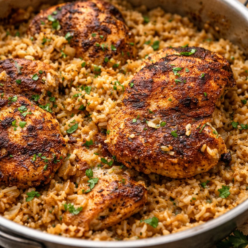 Easy one pot chicken and rice dish with vegetables and seasonings for a quick dinner.