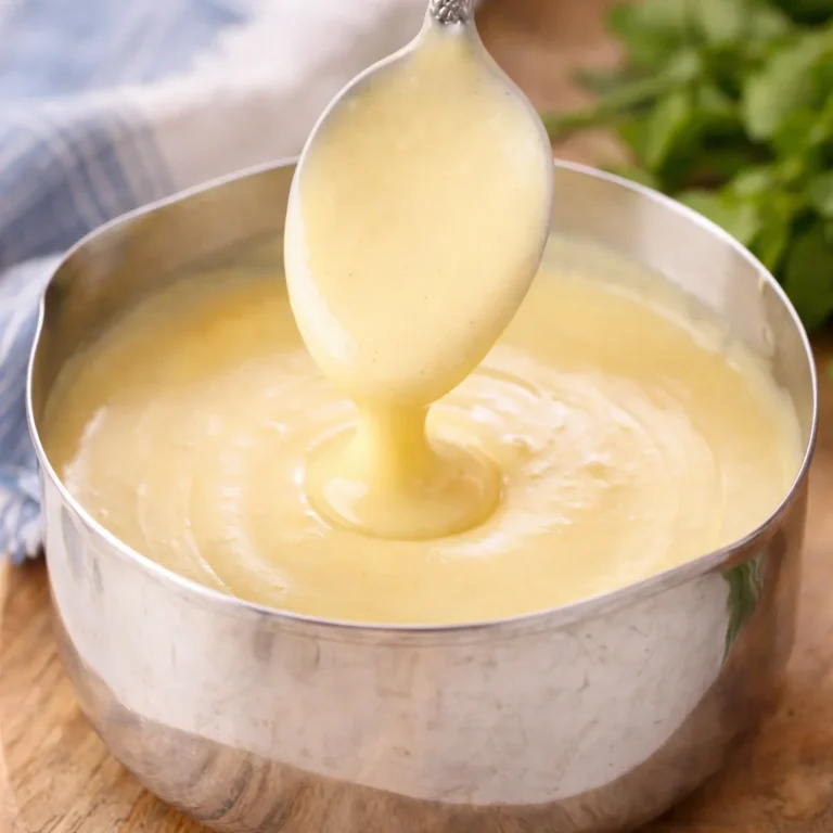 Bowl of homemade condensed cream of chicken soup drizzled with black pepper.