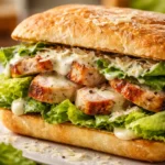 Savory Chicken Caesar Delight Sandwich with grilled chicken, romaine lettuce, and Caesar dressing